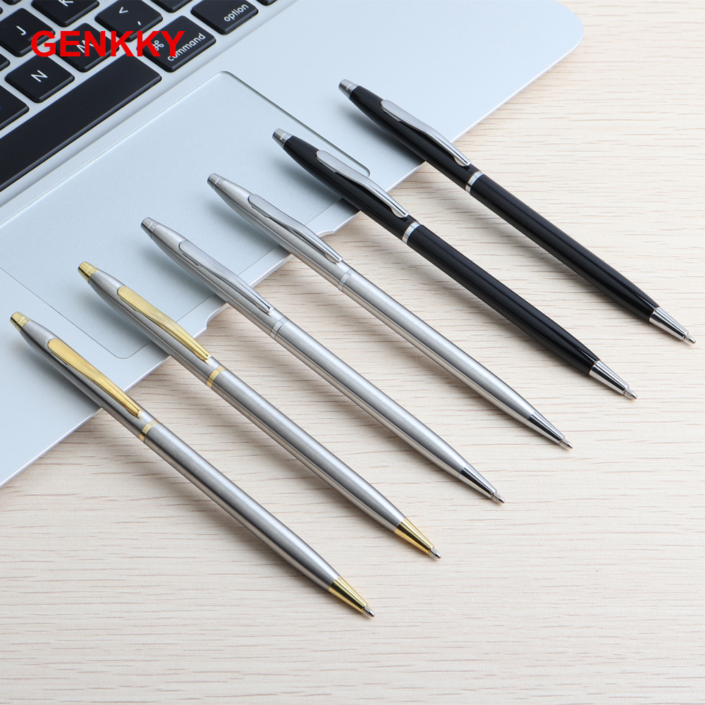 

2/11/20PCS Ball Pen Stainless steel rod rotating Metal ballpoint Pen Stationery Ballpen 0.7mm Blue ink Office & School Supplies