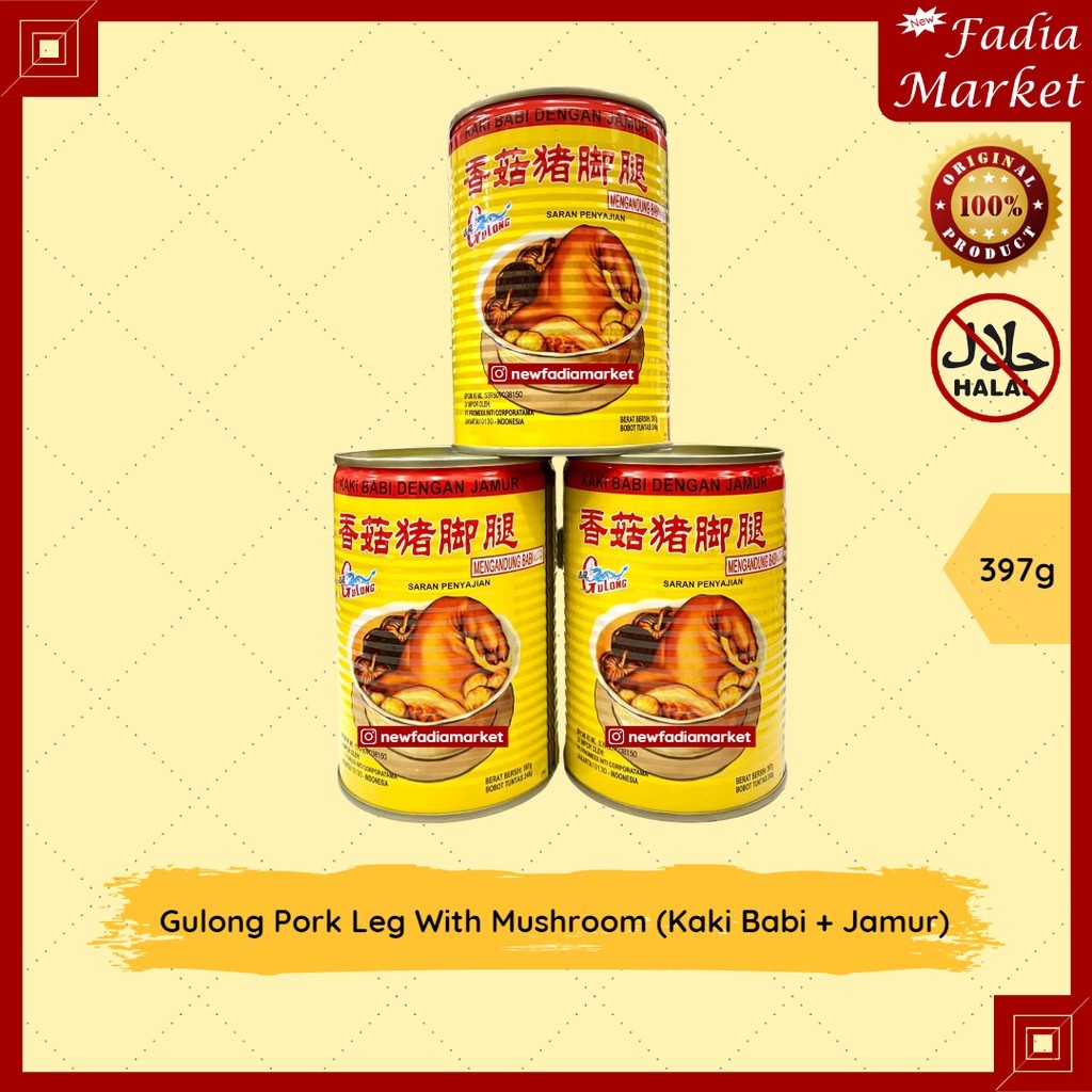 

Gulong Pork Leg With Mushroom Kaki Babi Kaleng 397g