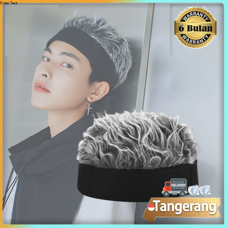 Wig Topi Pria Topi Wig Rambut Korea Hip Hop Pendek Warna Solid