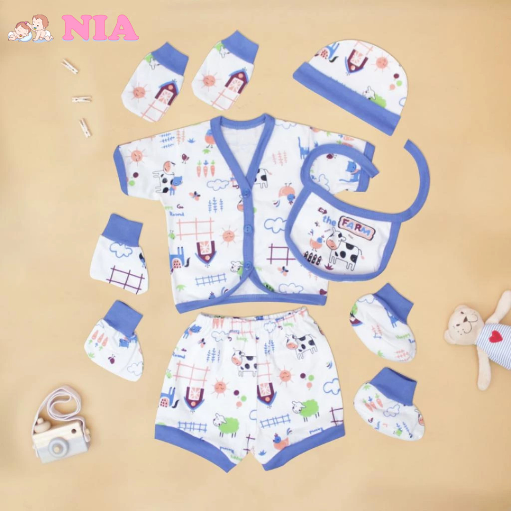 Setelan Bayi pendek satu set 7in1_baju,celana,sarung tangan,sarung kaki,sepatu,topi,bib,setelan yobe