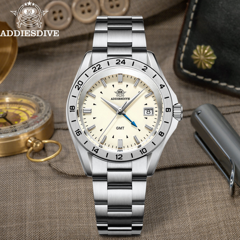 ADESVE AD2063 GMT Quartz Watch Swiss franc 515-24H Sapphire Glass relojes hombre 200m Waterproof Sta