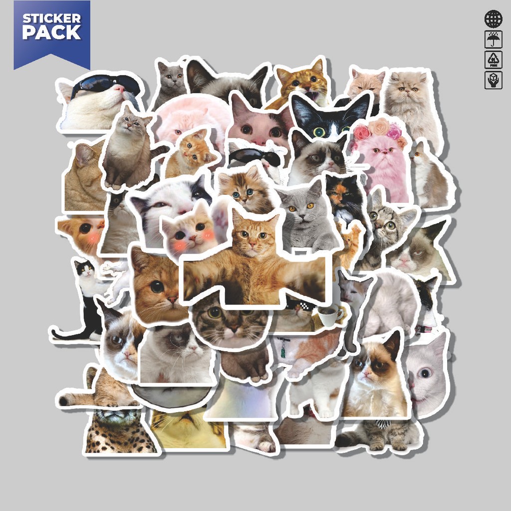 

[100PCS]Stiker Pack Stiker Funny Cats Emoji [Emoji Kucing Lucu] Aesthetic Vinyl Anti Air Dekorasi Sticker Laptop Buku Journal Koper Helm Casing HP Gitar Helm Skateboard