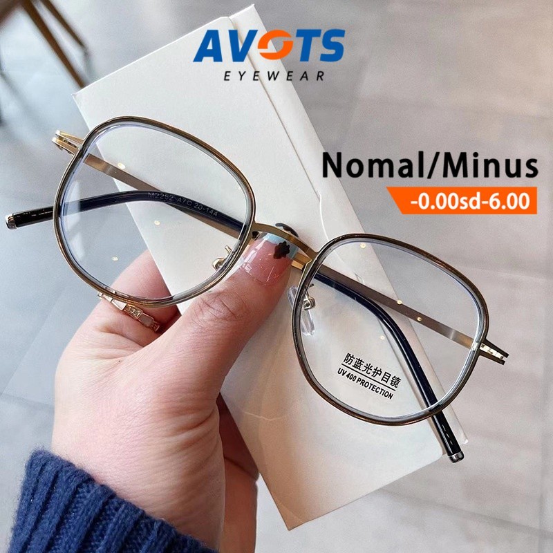 Avots Kacamata Photocromic Minus Wanita Besi Oval Frame 2 in 1 Anti Blueray Bluecromic Kaca Mata Bin