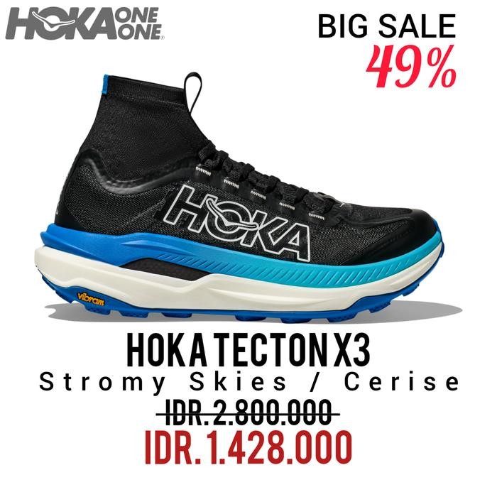 SEPATU RUNNING HOKA TECTON X3 BLACK / HOKA BLUE TRAIL RUNNING SHOES 100% ORIGINAL BNIB / SEPATU SNEA