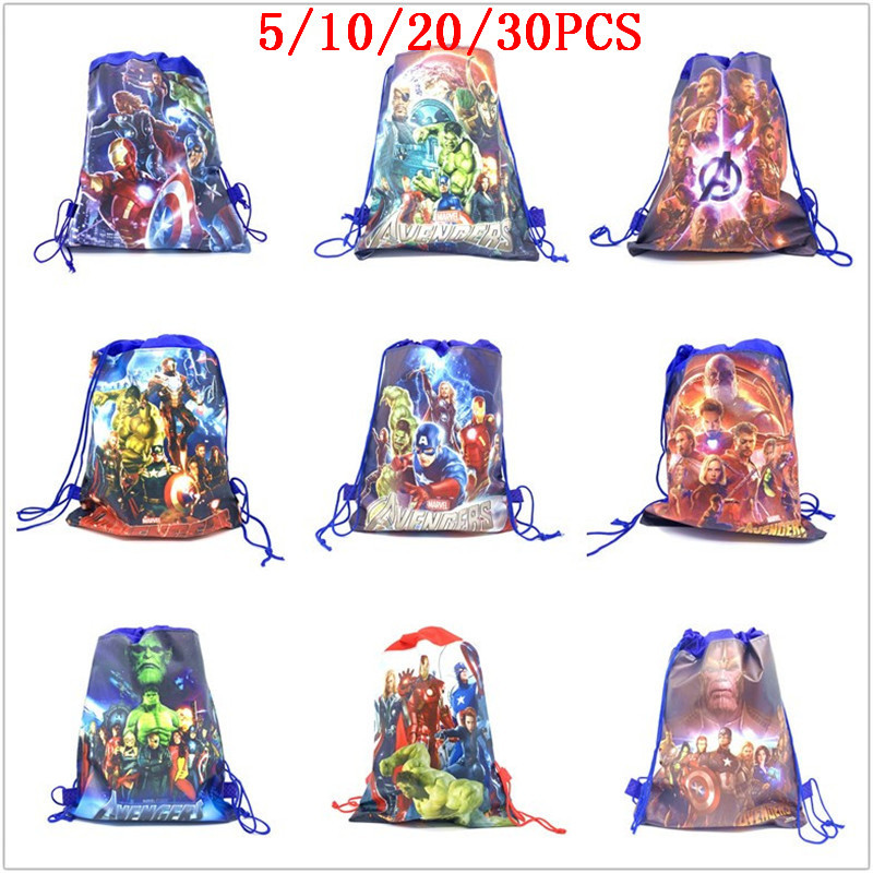 

5/10/20/30PCS Happy Birthday Kids Disney Iron Hero Avenger Drawstring Gifts Bag Non-woven Fabric Party Decoration Backpack Bag