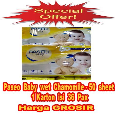 READY Tissue PASEO Baby Wet Chamomile 50 Sheet / 1 DUS / KARTON isi 36 PACK