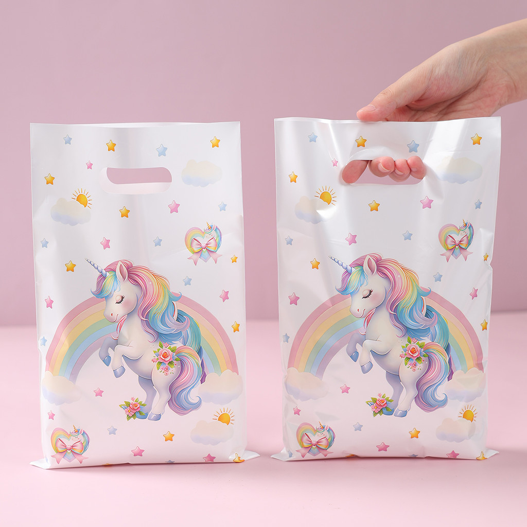 

10/25/50pcs Unicorn Theme Plastic Handbags Rainbow Unicorn Pattern Small Gift Bags Unicorn Birthday Party Decoration Baby Shower