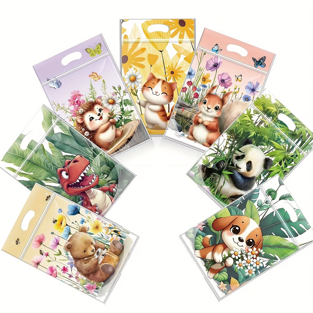 

10/25pcs Cartoon Animal Gift Bags Candy Bags Can Stand Portable Gift Bags Cute Children Kids Birthday Party Gift Bags Zipper Bag