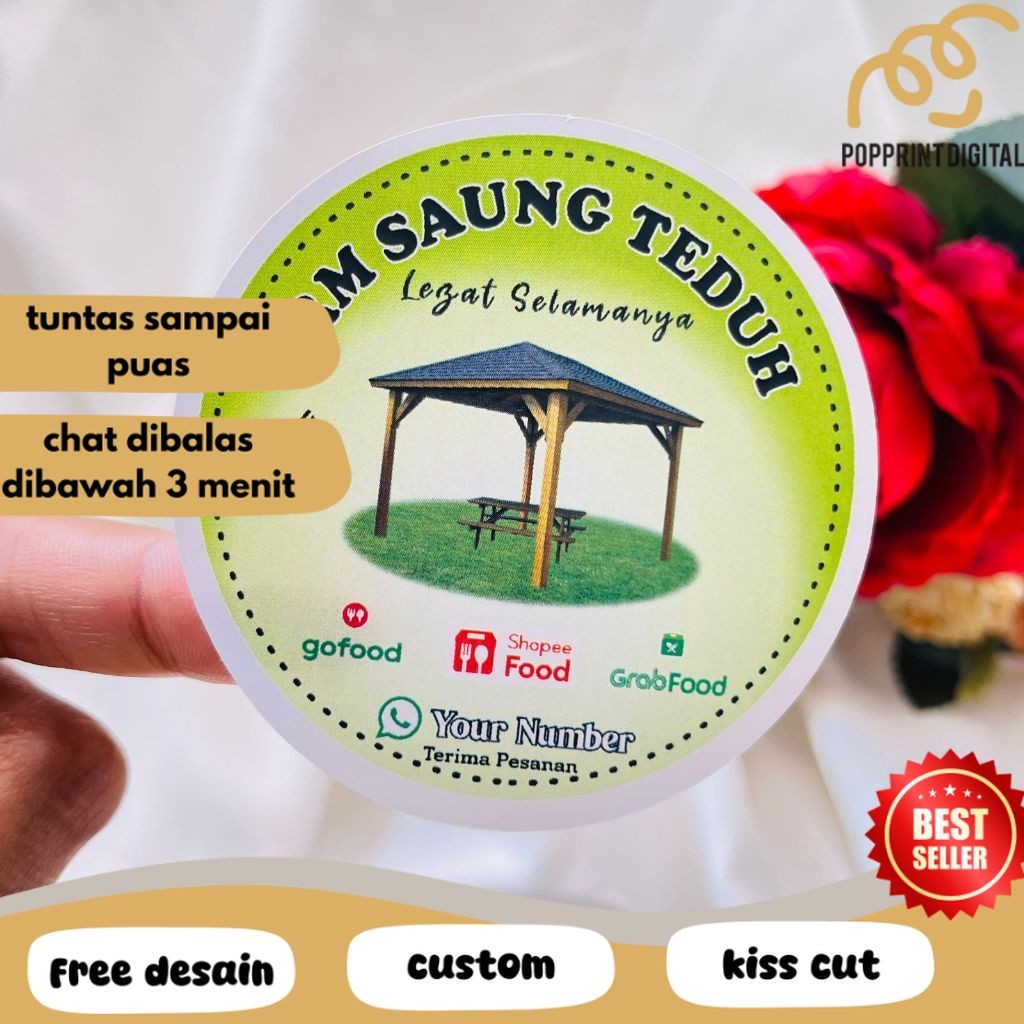 

PpD 9-15 Sticker Print Label Rumah Makan Free Desain Custom Nama Brand Restoran Stiker Chromo Murah