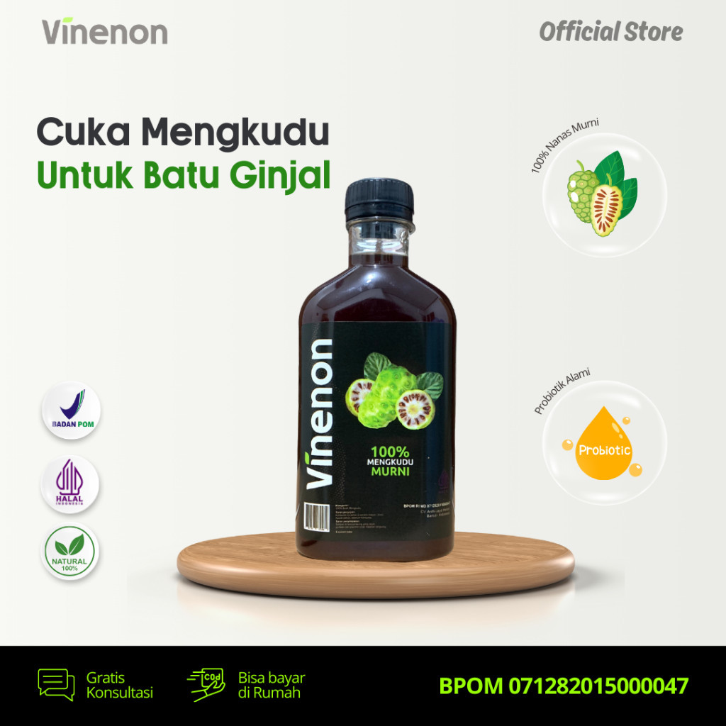 

VINENON Cuka Mengkudu - Ampuh Kecilkan Batu Ginjal - 300ml - Halal BPOM COD