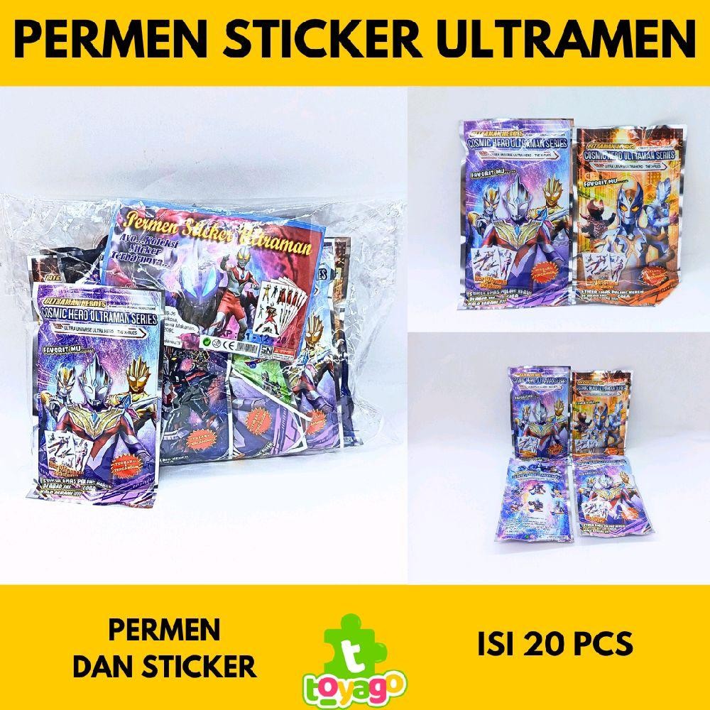 

mainan permen sticker ultramen isi 20 pcs grosir murah (permen sticker ultramen toyago toys)