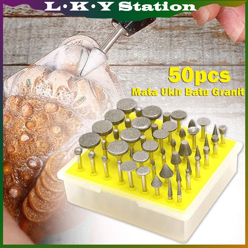 FAREVOR 50pcs/set Mata Bor Tuner Diamond Mounted Mata Ukir Batu Granit Keramik Porting Gerinda Mini