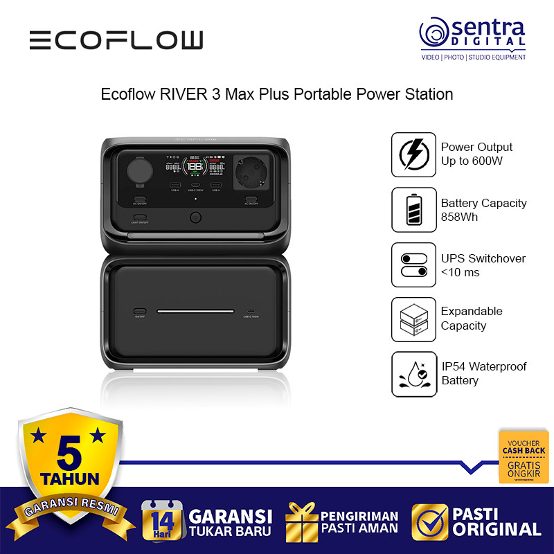 EcoFlow River 3 Max Plus Portable Power Station 858Wh 600w Rechargeable Batttery Lithium Multi Outpu