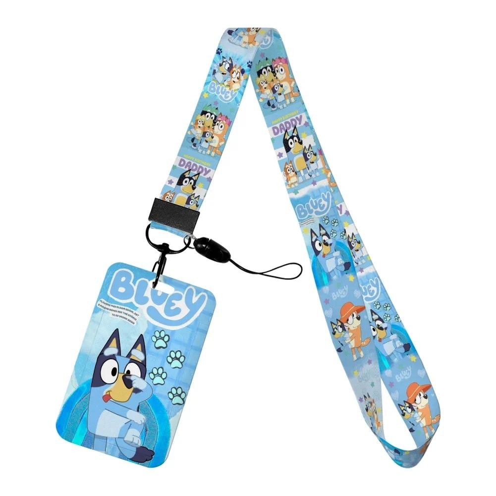 

Cartoon Blue Dog Lanyard Keychain ID Bus Card Cover Student Badge Holder Pass Hang Rope Lariat Gifts Keys Straps Accessories
