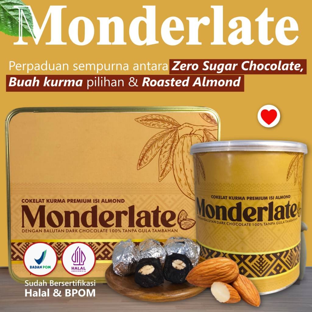 

Monderlate Cokelat Kurma Almond Premium (100% Zero Sugar Chocolate)