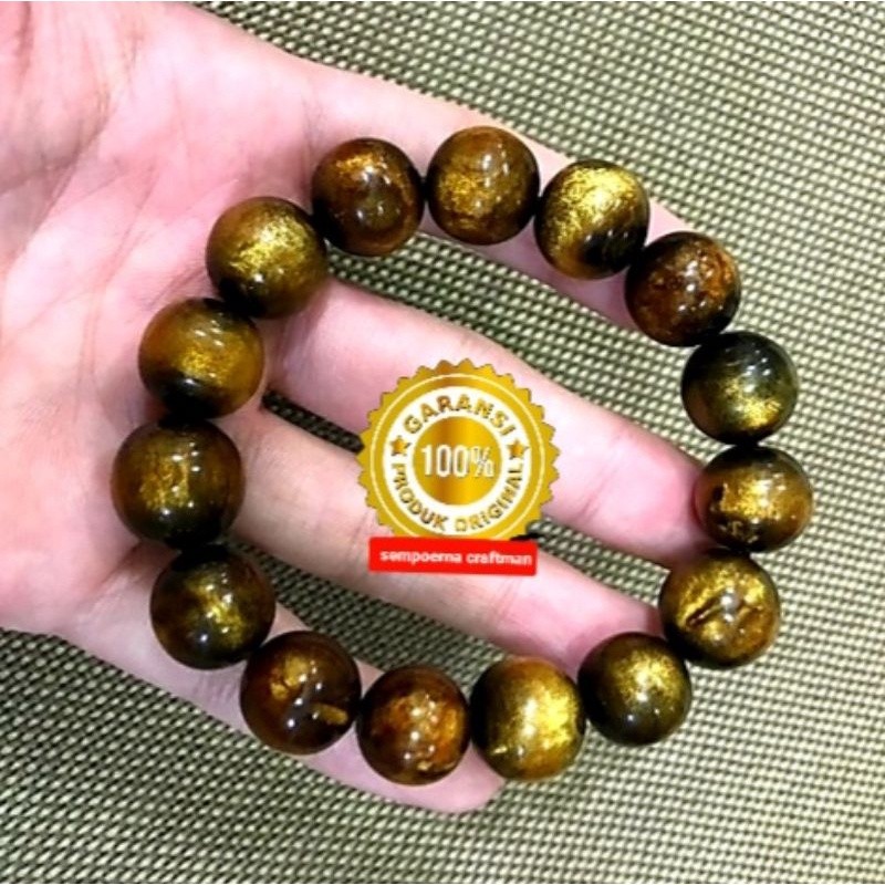 GELANG BATU GIOK FOSIL AKAR BAHAR TALI ARUS YUSER LAUT MERAH SERAT KUNING EMAS KEMILAU 18MM KEREN