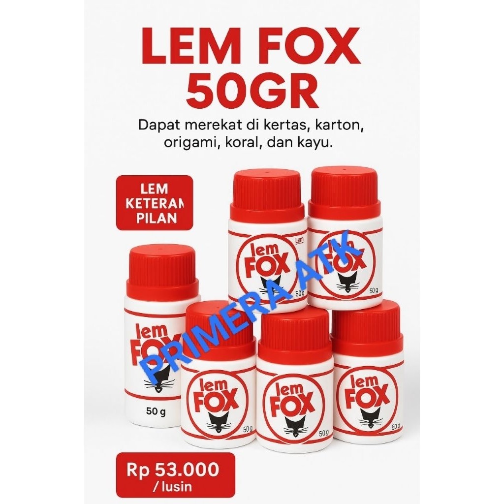 

LEM FOX PUTIH 50g Original Repackaged (1 Lusin) Grosir / LEM KERTAS / LEM KARTON / LEM SEKOLAH