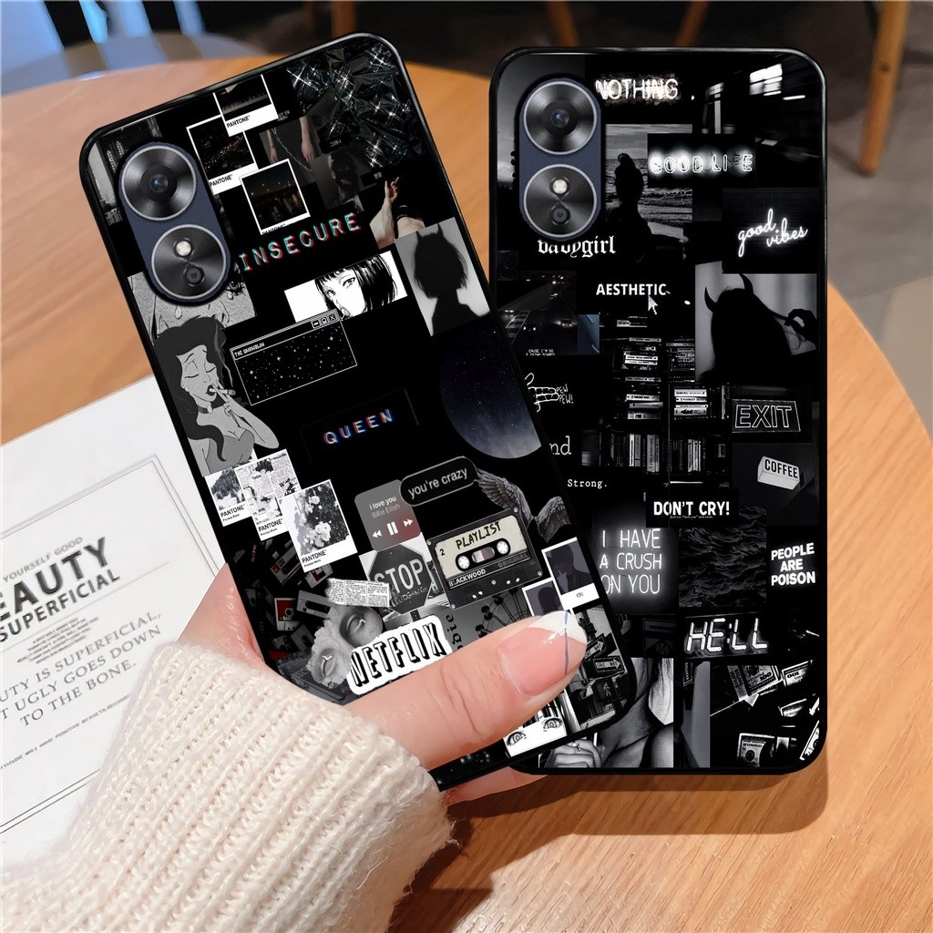 [OP147] Custom Case Glossy ALL TYPE OPPO A17 BLACK AESTHETIC