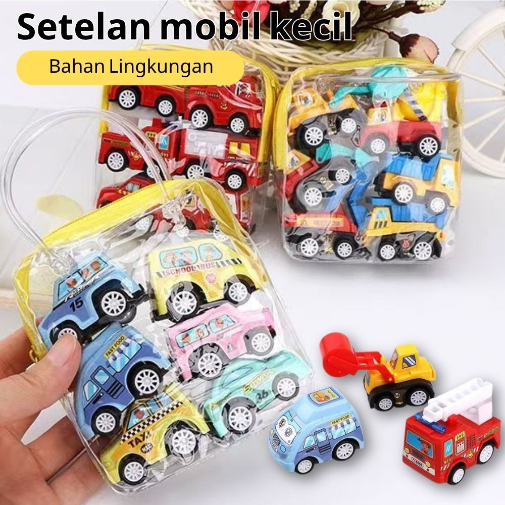 Set Gift Anak Engineering Pullback Mini Car Truck Fire Simulation Kartun Car Mainan Pcs 6