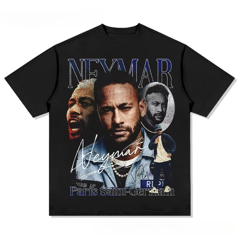 Kaos Pria Katun Neymar Pola Bintang Sepak Bola Kaos Olahraga Panas Musim Panas Lengan Pendek Atasan 
