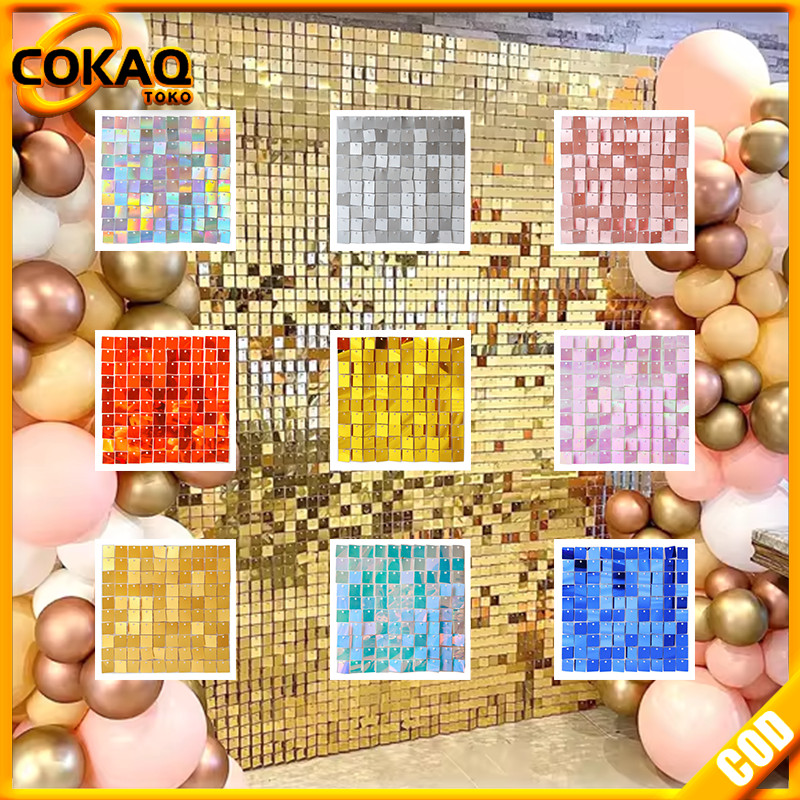 COKAQ 30*30CM Sequin Shimmer Tile Wall Panel Backdrop  Sequin Panel Backdrop Backdrop Ulang Tahun La