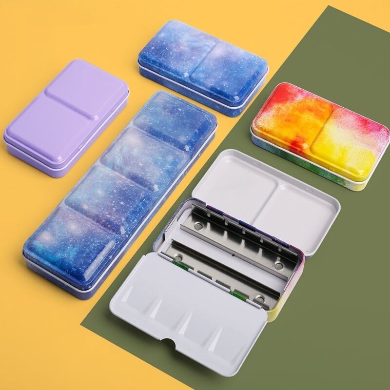 

Starry Watercolor/Oil/ Acrylic Paints Tins Box Empty Palette Painting Storage Paint Tray Box with Half Pans For Art Supplies