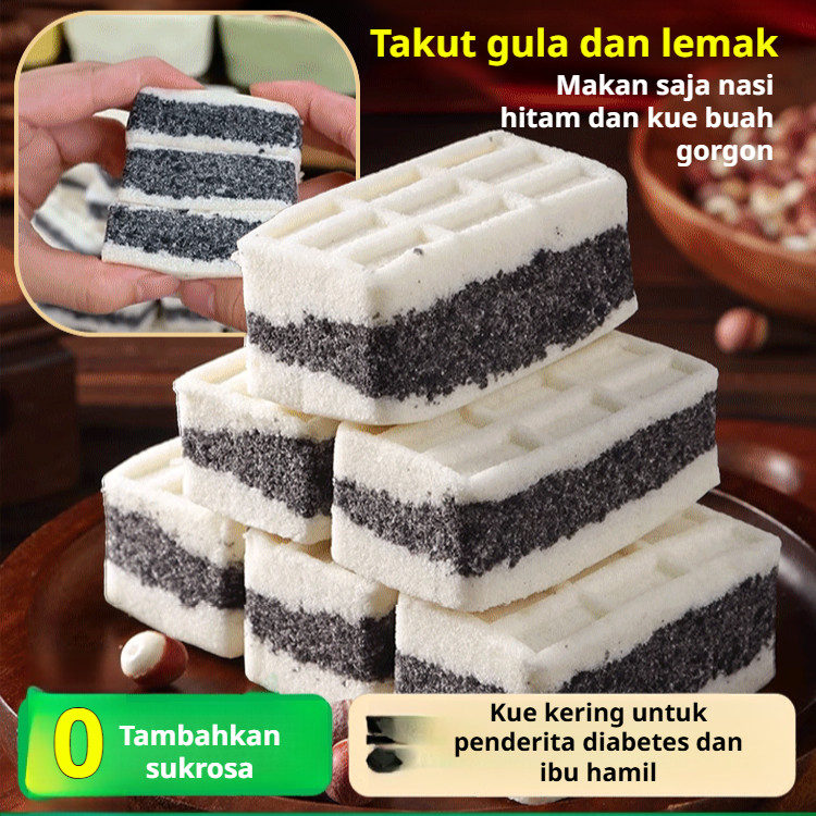 

Camilan pengganti makanan sehat, kue beras hitam dan buah gorgon delapan harta, biji-bijian utuh bebas gula, camilan kue wijen hitam kemasan individual