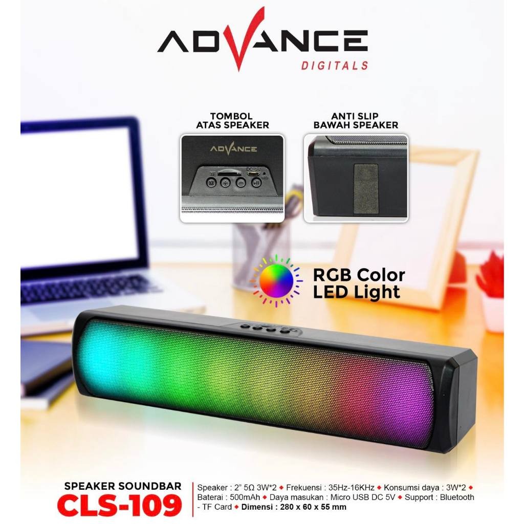 Advance CLS-109 Speaker Multimedia Bluetooth Soundbar RGB Light Speaker Komputer Laptop