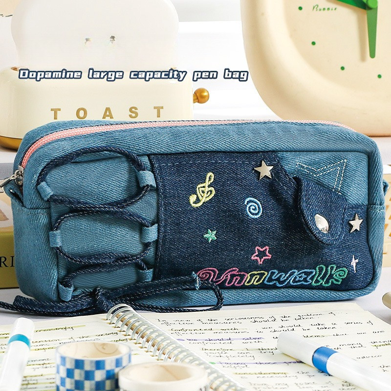 

Pencil Case Dopamine Color-matched Denim Pencil Case Dirt-resistant Small-scale Design High Capacity Stationery Bag