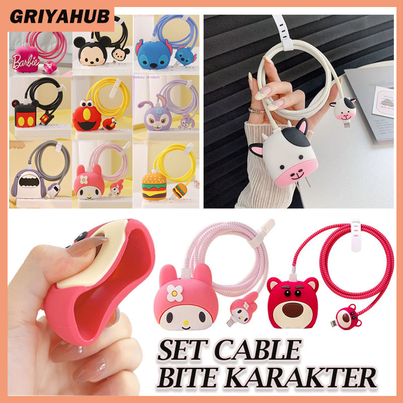 Set Pelindung Kabel Charger HP/Kabel Desain Lucu/Set Pelindung Kabel 4 In 1/Clear Set Pelindung Char