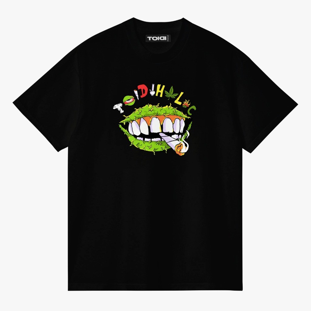 (COD) TOIDIHOLIC-SMILE BIG-TSHIRT BLACK