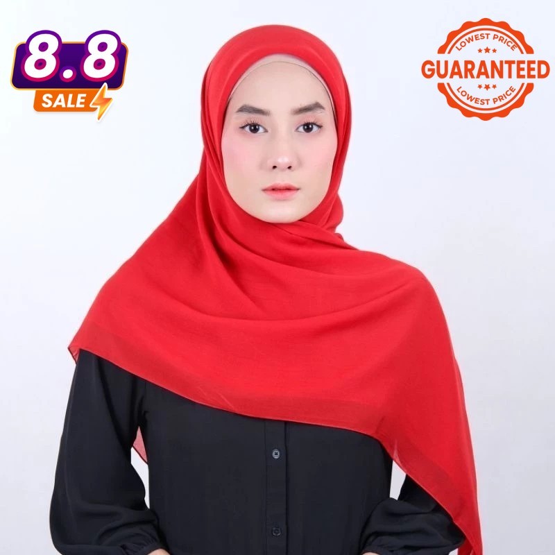 Hijab Segi Empat Bella Square Polos Premium Merah Cabe