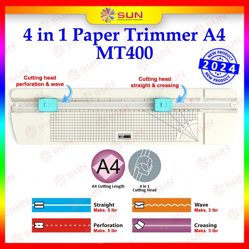 

COD Alat Potong Kertas 4 in 1 A4/A3 Vertikal 30 cm /12 in 1 863 A4 - SUN Cutting Pro MT400/MT402/CP-MT401A4 Paper Cutter Trimmer Multifungsi A5/A4/A3 untuk Potong / Garis Lipat CREASING SCORING / Putus putus PERFORATION / Potong Gelombang Wave