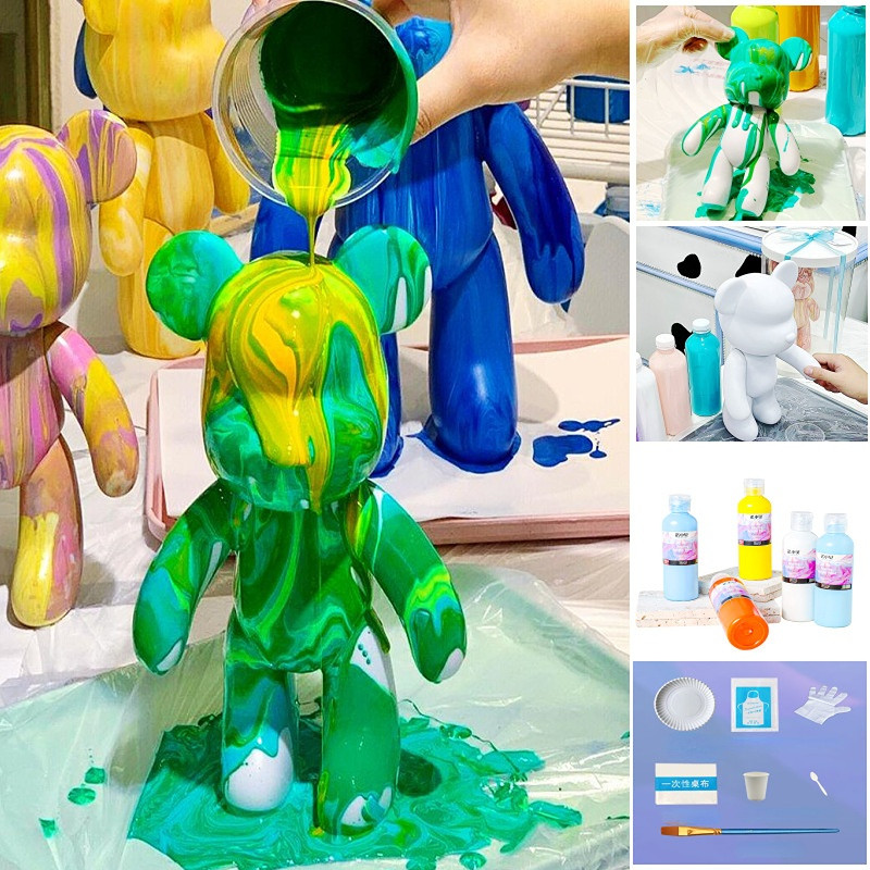 

23cm Violent Bear Net Red Fluid Acrylic Pigment Diy Material Package Hand-made White Embryo Pigment Key Chain Pendant Set