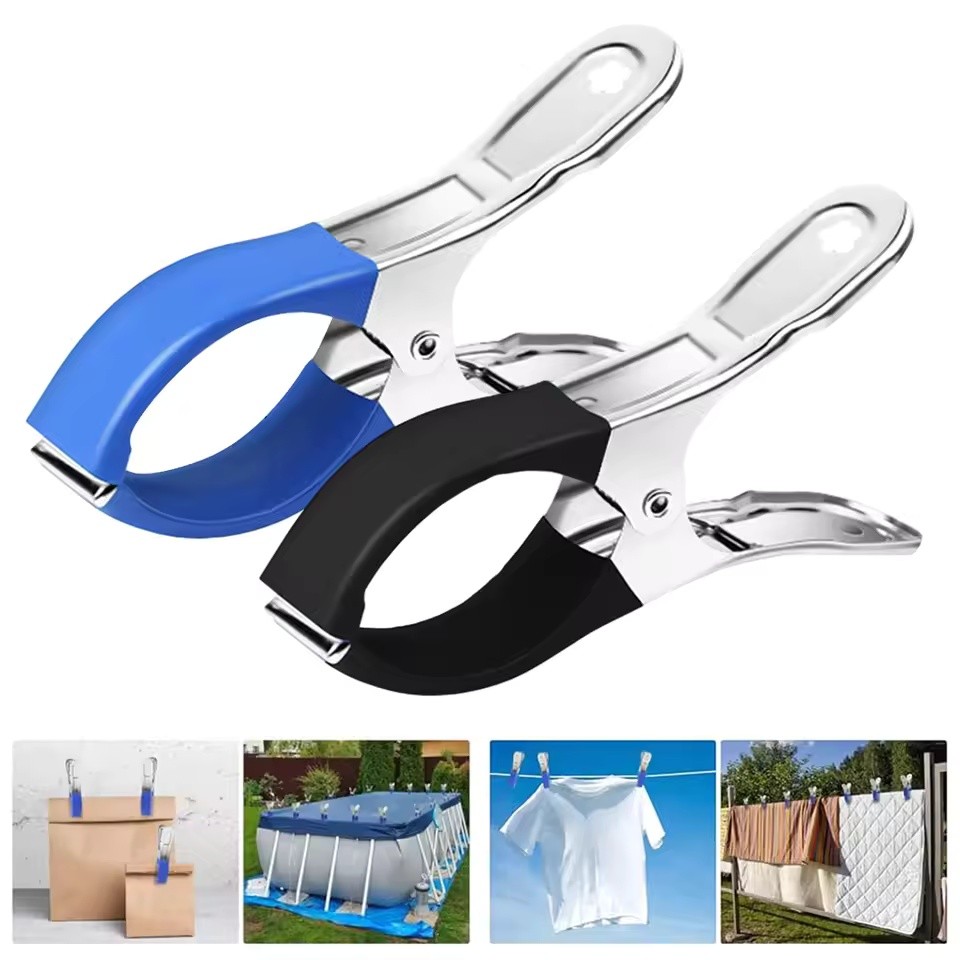 

6/12pcs Durable Stainless Steel Pool Cover Clips with Blue Plastic Handle - Suitable for Ground Pool Covers and Photography