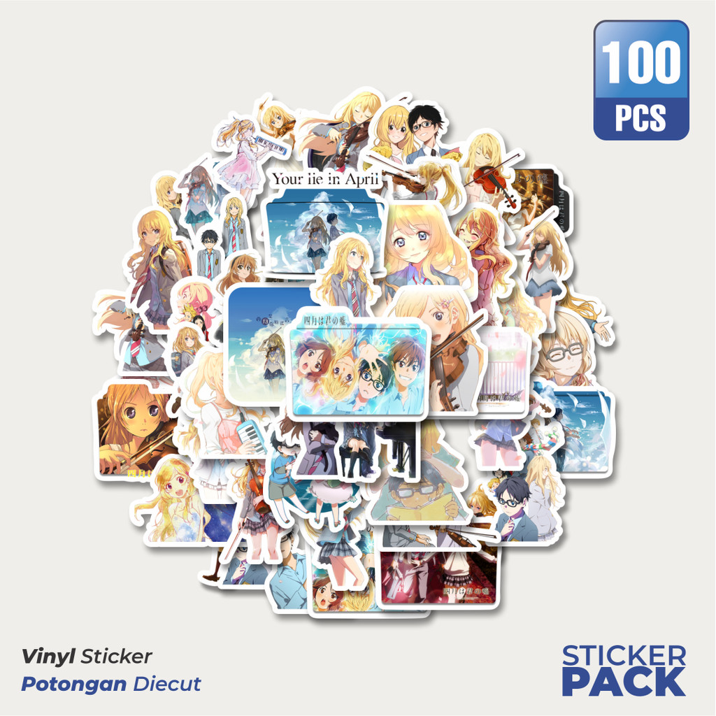 

MURAH 100 PCS Stiker Anime Series Your Lie In April Mix Waterproof Aesthetic- Untuk Laptop, Motor, dan Helm - Paper Stationery Pack