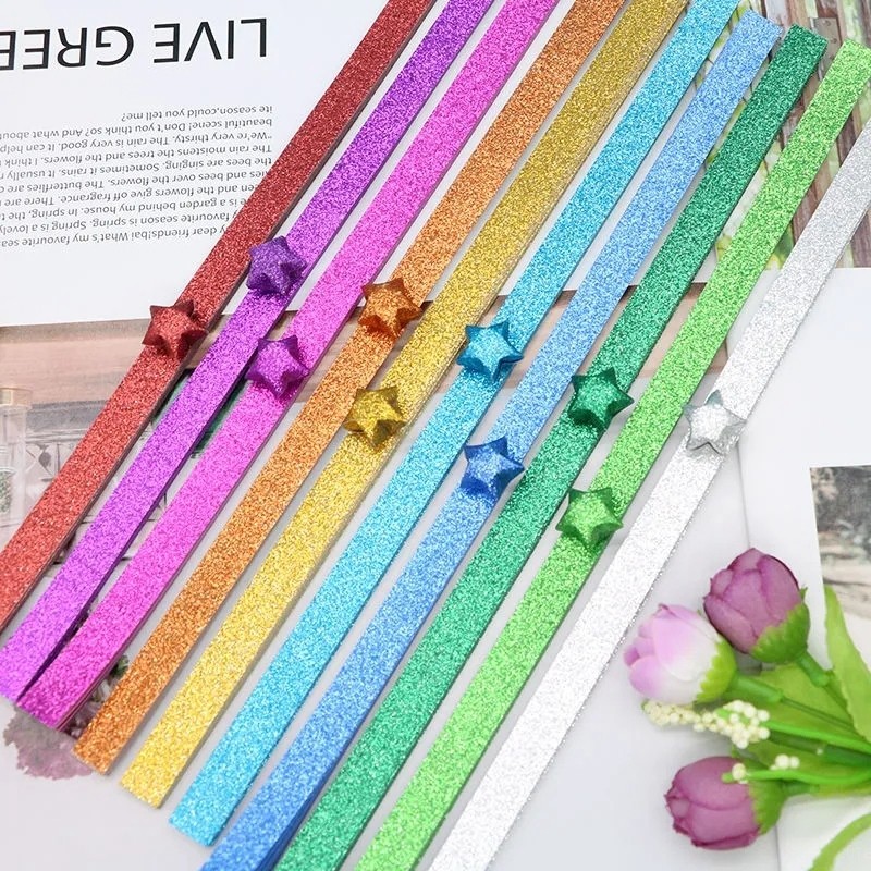 

Thickened Glitter Powder Handmade Origami Quilling Star Paper Mixed Color Paper Stripes For Kids Children Diy Crafts Paper