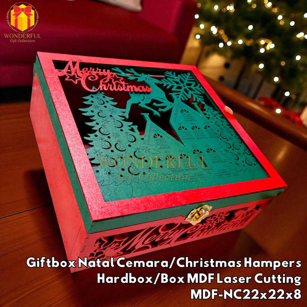 

Giftbox Natal Cemara/ Christmas Hampers Hardbox/Box MDF Laser Cutting MDF-NC22x22x8
