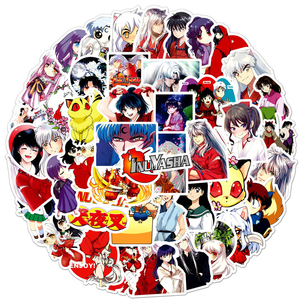 

50pcs Inuyasha Anime Stickers Higurashi Kagome Cartoon Sticker Aesthetics Laptop Notebook Suitcase Sesshoumaru Decal Toys