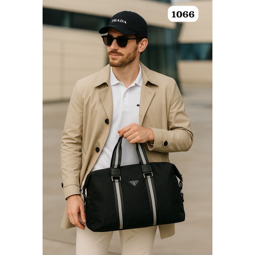 VVIP FULL EMBOSSED LOGO VIP PLATINUM PRADA CEWEK COWOK UNISEX DUFFLE BAG 1066 LIKE ORI