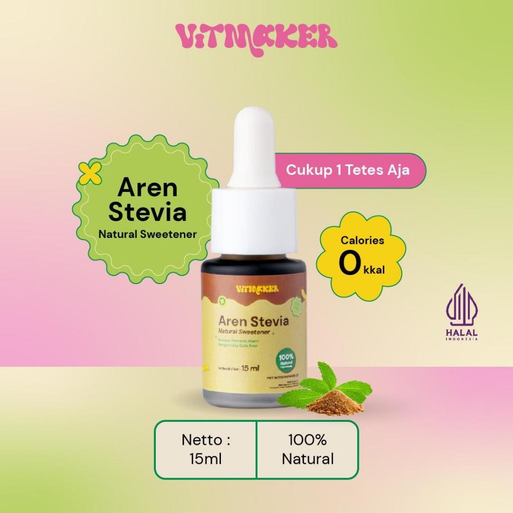 

Vitmaker Liquid Aren Stevia Pemanis Alami (pengganti gula dengan 0 calorie) 15ML & 5ML HALAL DAN BPOM