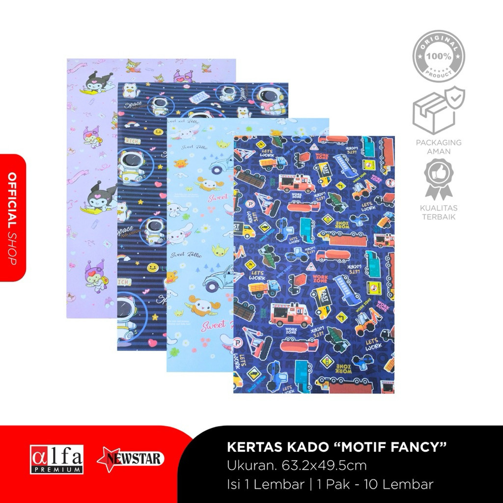 

(PER PAK ISI 10 BIJI) KERTAS KADO NEWSTAR Fancy / Cute Lucu / Ulang Tahun / Animal / Mobil / Hati
