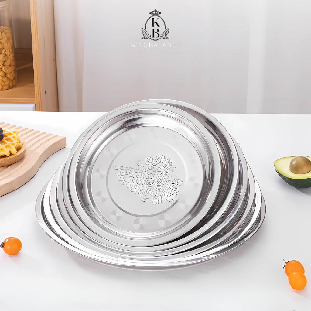 Nampan / Baki Bulat / Bundar Stainless Motif Buah Anggur 28 / 30 / 32 / 34 CM 187