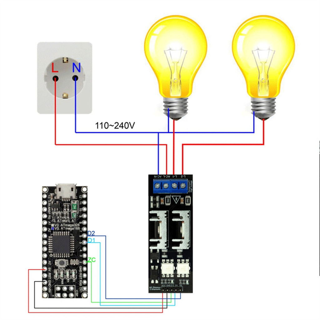 ABAN AC Light Dimmer Module 2 Channel 3.3V/5V Logic AC 50/60H 220V/110V Light Dimmer Module for Lamp