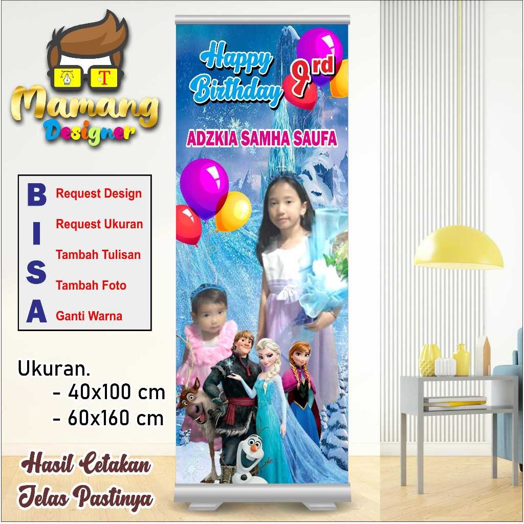 backdrop Design Banner Spanduk MMT Ulang Tahun Anak Dengan Motif Frozen bb