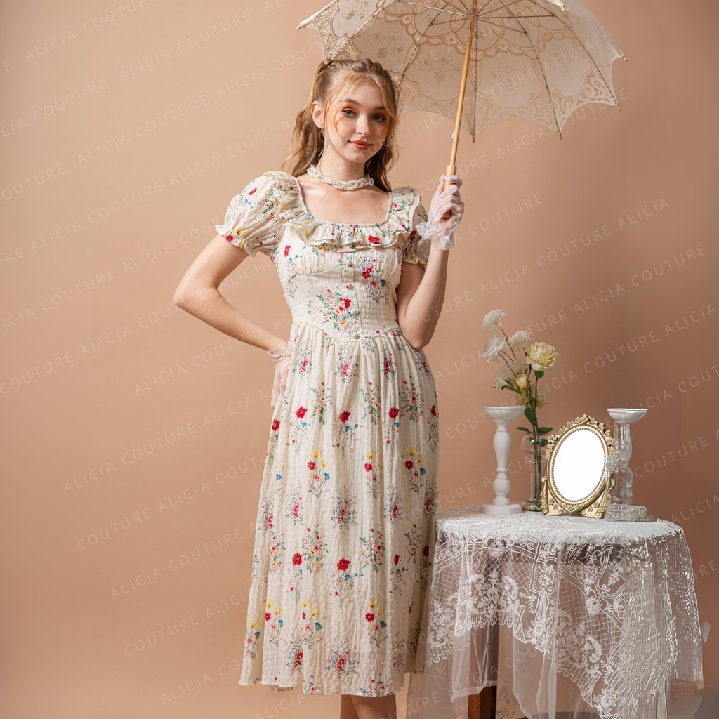 Aliciacouture - Kathelyn Floral Dress - Vintage Garden Party - Tea Party Midi Dress - Korean Style