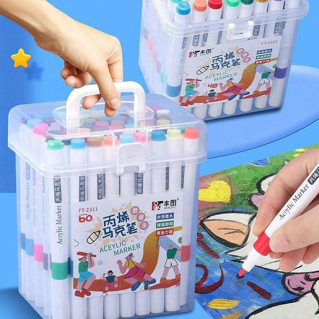 

36/48/60 Color Marker Pen Waterproof Single Head Acrylic Pen Art Painting Graffiti Watercolor Pen Korean Stationery Supplies