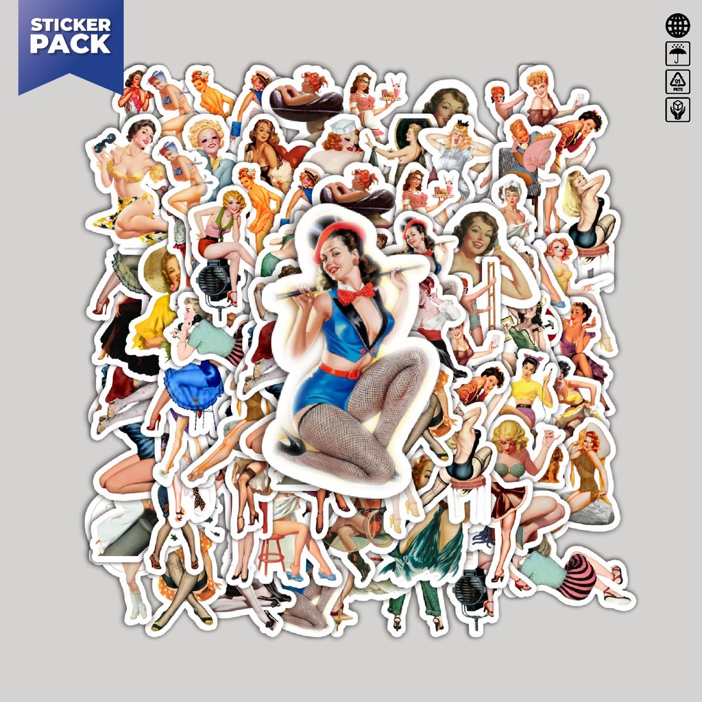 

[100PCS]Stiker Pack Stiker Vintage Retro Pinup Girls Illustration Mix 1 Aesthetic Vinyl Anti Air Dekorasi Sticker Laptop Buku Journal Koper Helm Casing HP Gitar Helm Skateboard