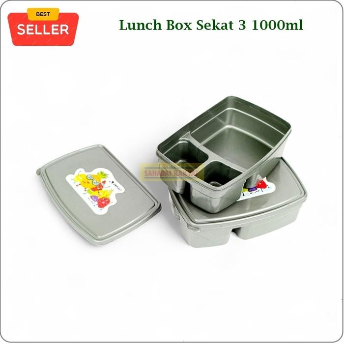 Lunch Box Kotak Makan Kotak Bekal Sekat 3 Omplast 1000ml - Kardus