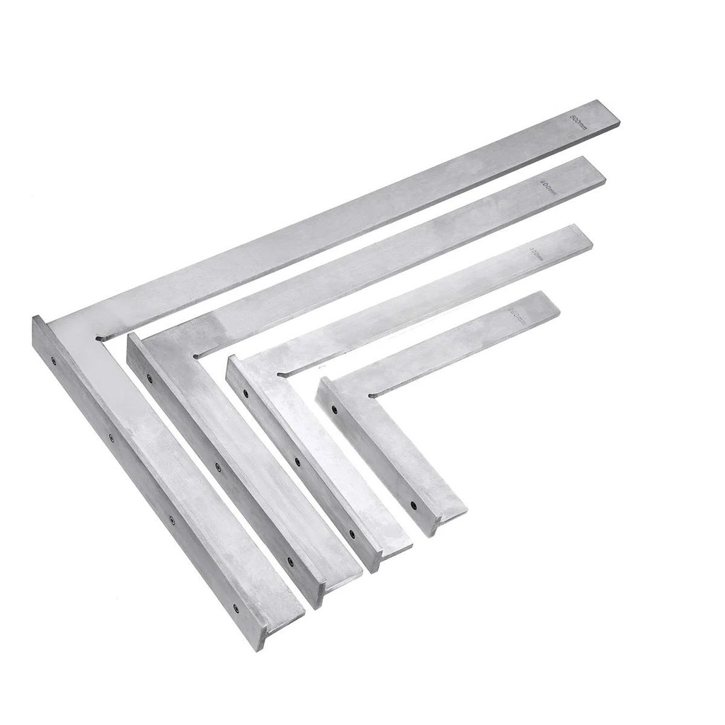 

4 Size 90 Degree Carbon Steel Angle Corner Square Ruler Wide Base Gauge Measuring Tools Silver High-Precision Protractor